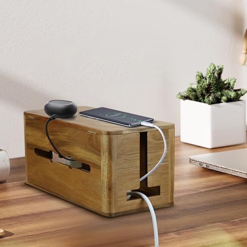 Large Acacia Wood Cable Management Box, Magnetic Lid, Cable Organizer - Image 5