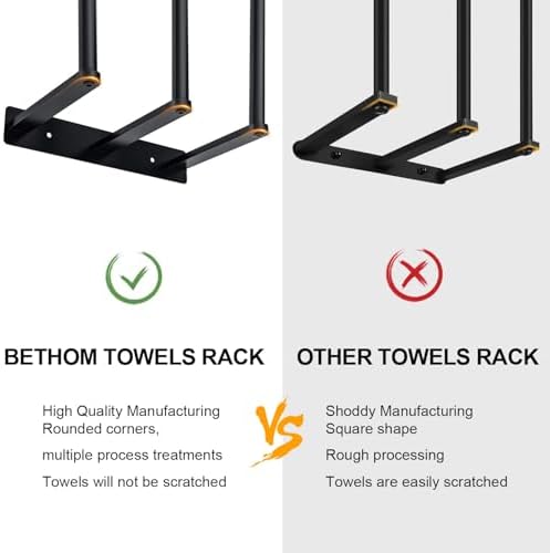 Bethom Towel Racks for Bathroom, Towel Storage Holder Space Saving, Black - Image 3