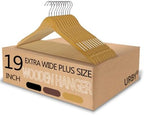 Urby Extra Wide Hangers for Plus Size Clothes, 19 Inch, Natural Wood, 10pk by Urby