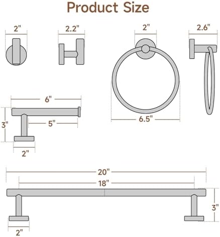 USHOWER 8PCS Brushed Nickel Bathroom Hardware Set, 18-Inch Towel Bar Set - Image 2