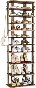 HOMEFORT 10-Tier Vertical Shoe Rack, Corner Shoe Tower, Double Rows 10 Tiers Shoe Shelf, Slim Shoe Storage Unit for 20 Pairs of Shoes, Shoe Stand for Entryway, Hallway, Closet (Rustic Brown) by HOMEFORT