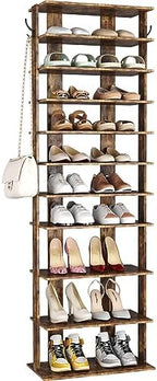 HOMEFORT 10-Tier Vertical Shoe Rack, Corner Shoe Tower, Double Rows 10 Tiers Shoe Shelf, Slim Shoe Storage Unit for 20 Pairs of Shoes, Shoe Stand for Entryway, Hallway, Closet (Rustic Brown) by HOMEFORT