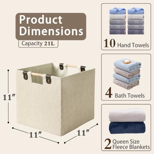 11 Inches Foldable Cube Storage Baskets for Organizing, Beige, 2 Pack - Image 2