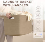 100L Extra Large Woven Laundry Basket Hamper with Handles, Jute - Image 4