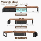 LAND·VOI Heavy Duty Dual Monitor Stand, Holds 2 Screens Up to 27 Inches, Adjustable Length and Angle Monitor Riser, Desk Organizer with Side Pockets and Drawers, Home Office Desk Storage, Rustic Brown - Image 4