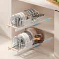Magheo 2 Pack Pull Out Pots and Pans Organizer Under Cabinet, 22" Deep Expandable Pot Lid Organizer and Storage with 10 Adjustable Dividers Adhesive Pot and Pan Holder Rack with Handle Bracket(White) by MAGHEO