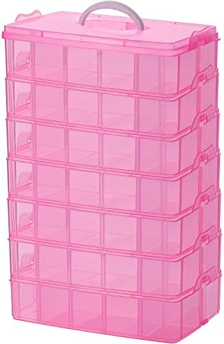 Sooyee 7 Layers Stackable Storage Container, 70 Adjustable Compartments Stackable Storage Container for Kids Toys, Art Crafts, Jewelry, Supplies, Mini Case & Letter Sticker Included,Pink by Sooyee