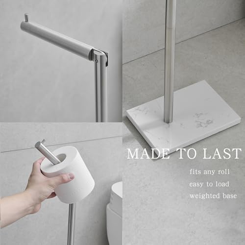 304 Stainless Steel Freestanding Toilet Paper Holder with Marble Base - Multi-Roll Capacity, No-Drill Installation, Bathroom Organizer for Compact Spaces (Brushed/White Marble) - Image 4