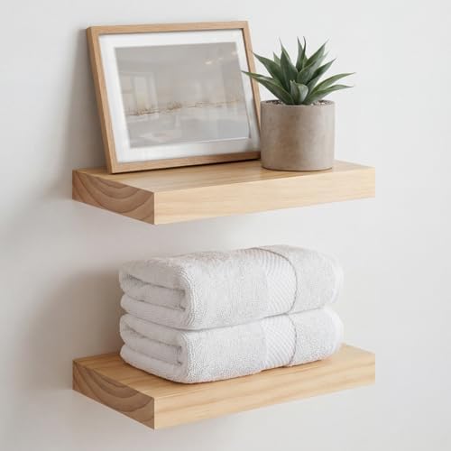 Homeforia 12 Inch Floating Shelves, High-End Solid Pine Wood, Set of 2 by Homeforia