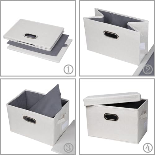 PRANDOM Large Collapsible Storage Containers with Lids [5-Pack] Fabric Foldable Storage Bins Boxes Organizer Baskets Cube with Cover for Home Bedroom Closet Office Beige(17.3x11.8x11.8) - Image 5