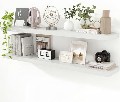 55 in Floating Shelves for Wall, 9.3in Deep White Shelves 2 Packs by Feihorrm