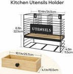 THYGIFTREE Kitchen Utensil Holder for Countertop, 2-in-1 Utensil Organizer with Drawer, Wall Mount or Counter Use, Utensil & Silverware Holder for Spatula, Cookware - Image 2