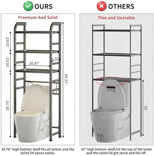 PureBox Over The Toilet Storage Rack,Heavy Duty Oval Tube Frame,21" W,Black - Image 2