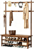 Solid Wood Hall Tree with Bench, Shoe Rack & 11 Hooks 42.9'' by Wamhom