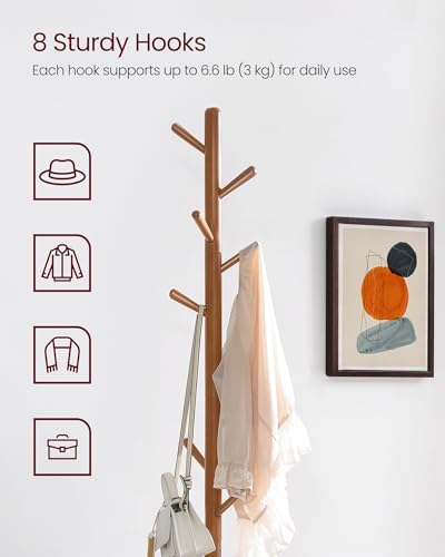 VASAGLE Solid Wood Coat Rack, Free Standing, 8 Hooks, 3 Height Options - Image 3