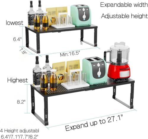 Heavy-Duty Adjustable Metal Shelf Organizer - Expandable & Stackable Pantry Storage Rack for Kitchen, Bathroom, RV, Cabinets(3 Packs/Black, Medium) - Image 3