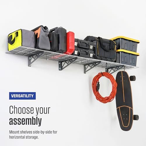 SafeRacks Steel Garage Wall Shelves 2-Pk w/Hooks, 300lb, Hammertone (12x36) - Image 6