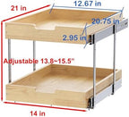 Sikarou Wood Pull Out Cabinet Organizer 2 Tie 14" W x 21" D, Heavy-Duty Sliding Drawers for Inside Cabinets Storage and Organization for Kitchen, Pantry, Bathroom - Image 2