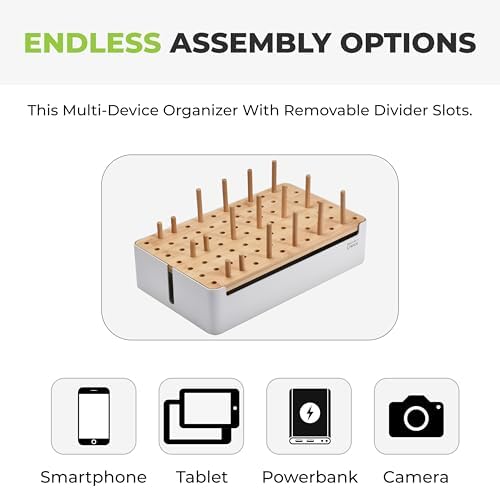 Prosumer's Choice Bamboo Charging Station - Multi Charger Organizer Desk Docking for Phones, Tablets, Laptop Wooden with Removable Dividers Cables Not Included - Image 5