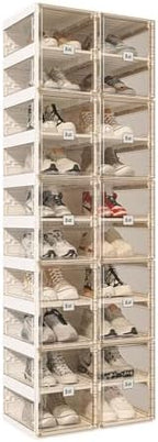 ANTBOX Foldable Shoe Rack,Shoe Organizers for Closet Plastic Shoe Storage Box for Entryway,Living Room,Large Sturdy Stackable Sneaker Cabinet Bins with Magnetic Clear Door 10 Tiers 20 Pairs by ANTBOX