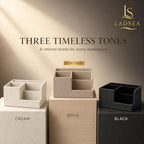 Pen Holder for Desk, 4-Compartment PU Leather Desk Organizer, Beige - Image 6