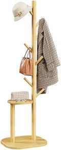 Pipishell Solid Wood Freestanding Coat Rack with 8 Hooks & Shelves, Natural by Pipishell
