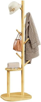 Pipishell Solid Wood Freestanding Coat Rack with 8 Hooks & Shelves, Natural by Pipishell