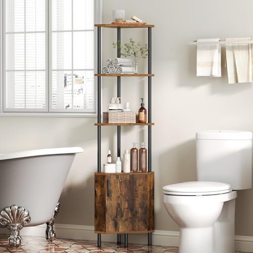 HOOBRO Corner Cabinet with LED Light, Corner Shelf Stand with Storage and Doors, 5-Tier Industrial Corner Bookshelf, 59” Tall Display Rack Shelf, for Living Room, Kitchen, Rustic Brown BF147DCJ01 - Image 5