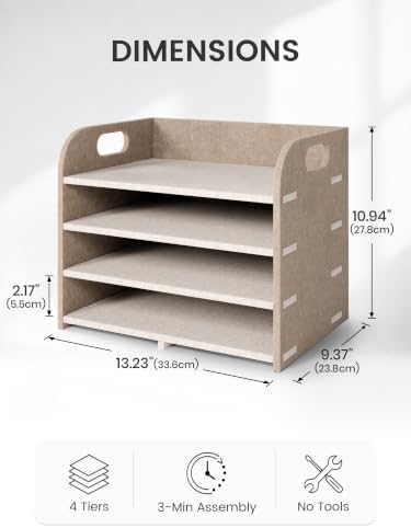 Fluxynara 4-Tier Felt File Organizer with Carry Handles, Natural Stone - Image 4