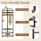 GiftGo Corner Hall Tree with Shoe Bench Entryway Coat Rack with 10 Metal Movable Hooks Floor Standing Clothes Rack Shoes Shelf Organizer for Home Office Bedroom (Rustic Brown) - Image 5