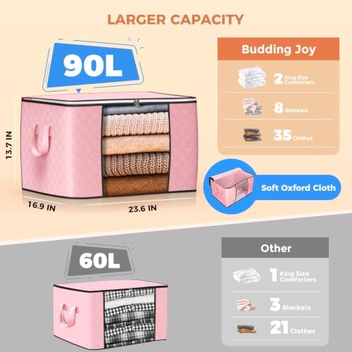 90L Large Storage Bags, 8 Pack Clothes Storage Bins Closet Organizers - Image 2