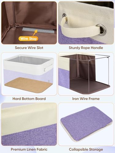 BALEINE 3 Pack Fabric Closet Storage Bins for Shelves, Linen Closet Organizers and Storage, Decorative Baskets for Organizing, Shelf, Clothes, Home, Office (Lavender, 14''x10''x8.5'') - Image 6