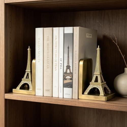 Eiffel Tower Decorative Bookends, Vintage Gold Book Ends for Shelves - Image 6