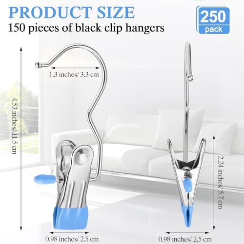 Yinder Boot Hangers Clips Laundry Hooks Hanging Stainless Steel Clothes Pins Portable Hangers for Closet Travel Socks Pants Handbags Hats Towels(Blue,250 Pcs) - Image 2