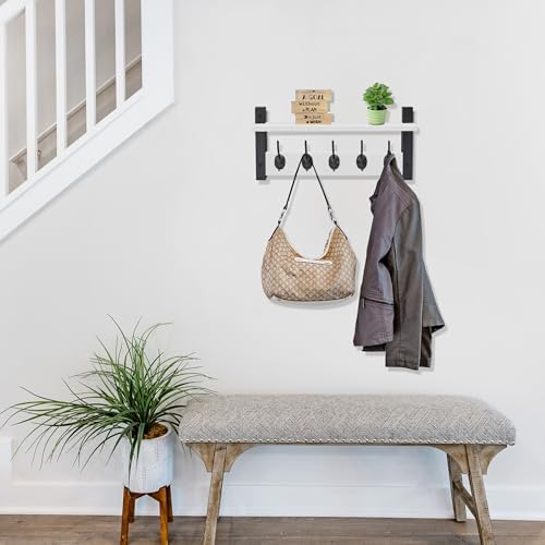 Sorbus Coat Rack Wall Mount with Shelf (White, 16 Inch) - Image 2