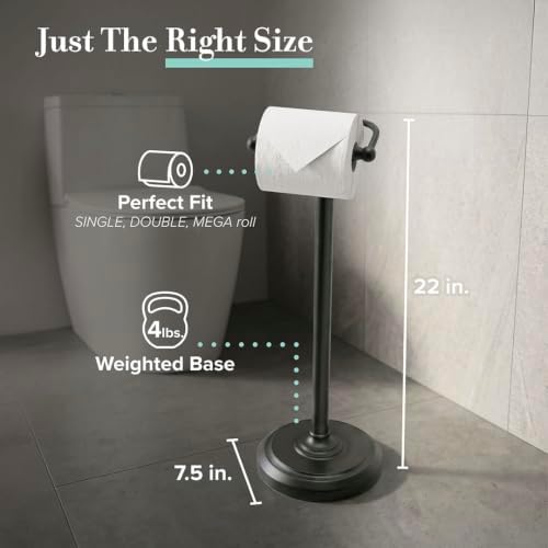 Gatco 1436MX Toilet Paper Holder Stand, Weighted Base, Matte Black, Freestanding Bathroom Floor Stand, 22 Inch - Image 6