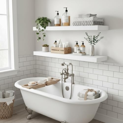 Vivelove 12 Inch Deep Floating Shelves 36” Set of 2, White - Image 2