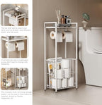 VOLDRA Toilet Paper Holder Stand with Storage Shelf, Free Standing Toilet Paper Roll Holder with Large Basket Heavy Duty Floor Double Tissue Dispenser for Bathroom Freestanding Tp Holder (Matte White) - Image 3