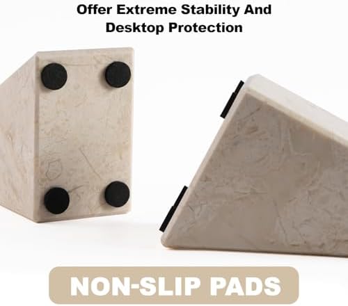 Marble Book Ends Decorative, Unique Bookends for Shelves, Bookends to Hold Heavy Books, Durable Book Holder Stopper for Home Office Desk Bookshelf Decoration, Turkey Natural Marble, Set of 2 - Image 3