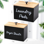 Dandat 2 Pcs Wood Rustic Laundry Dryer Sheet Holder Pod Container with Lid 8.7 x 6.3 x 6.4 Inch Laundry Pod Holder 7.3 x 3.7 x 5 Inch Dryer Sheet Dispenser Wooden Box Container(Black) - Image 2
