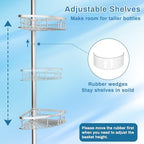 Rustproof Shower Corner Caddy Shelf for Bathroom Tension Pole Organizer with 4 Baskets for Bathtub Shampoo Storage from 23.6 to 114.5 Inch with Towel Bar (Silver) - Image 6