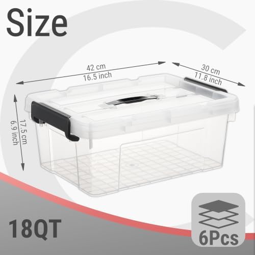 Cetomo Plastic Storage Bins with Handle, Storage Bin with Lids, Organizing Container, PP Box for Home Office, Clear, 18 Quart (Pack of 6) - Image 2