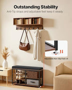VEVOR Coat Rack with Shoe Bench, 3-in-1 Shoe Coat Rack Combo Set with Hooks and Bookshelf, Steel Frame Hall Tree Entrance Storage Organizer Holder for Entry, Bedroom, Closet, Office, Rustic Brown - Image 6