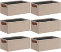 GhvyenntteS Small Fabric Storage Bins 6 Pack, 11.8" x 7.87" x 5.11" Storage Basket with Leather Handles, Closet Storage Bins for Shelves, Storage Baskets for Shelves, DVD Storage (Beige Yellow) by GhvyenntteS