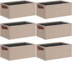 GhvyenntteS Small Fabric Storage Bins 6 Pack, 11.8" x 7.87" x 5.11" Storage Basket with Leather Handles, Closet Storage Bins for Shelves, Storage Baskets for Shelves, DVD Storage (Beige Yellow) by GhvyenntteS