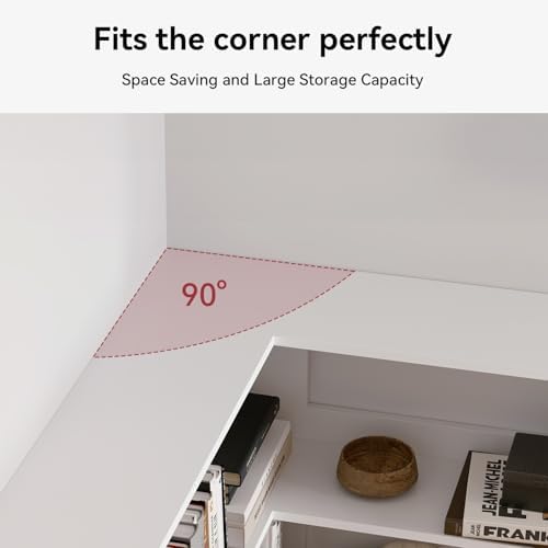 Corner Bookshelf, Freestanding L Shaped Display Shelf, 6 Tiers Bookcase with Baffles, Wooden Bookcase with Storage Organizer for Home Office, Living Room, Bedroom (35.2") - Image 4