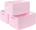 3 Pack Large Storage Basket for Organizing, 17.5"x13"x7" Woven Basket for Shelves, Closet Cube Storage Bins with Wrapped Handle, Cotton Rope Baskets for Kitchen, Clothes, Toys(Light Pink) by Degeyoyo