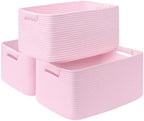 3 Pack Large Storage Basket for Organizing, 17.5"x13"x7" Woven Basket for Shelves, Closet Cube Storage Bins with Wrapped Handle, Cotton Rope Baskets for Kitchen, Clothes, Toys(Light Pink) by Degeyoyo