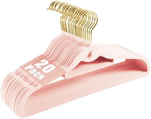Heavy Duty Velvet Clothing Hangers, 20 Pack Light Pink - Slim Stackable Non-Slip Felt Suit Hangers with 360° Swivel Gold Hook for Dorm & Space Saving, Adult Clothes Hangers by JohneyRulu