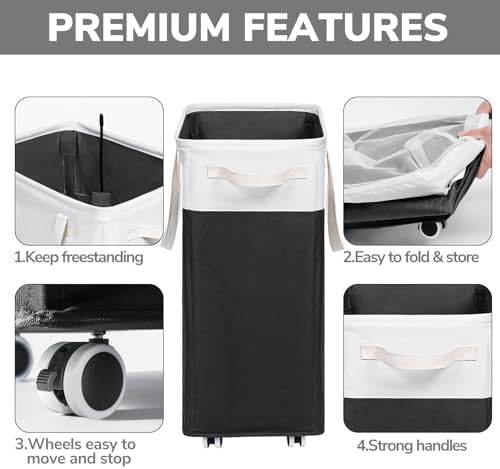 Goodpick 75L Laundry Hamper with Wheels & Removable Wash Bag for Dorm - Image 4